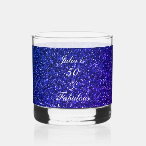 50 And Fabulous Birthday Blue Glitter Gift Favor Whiskey Glass