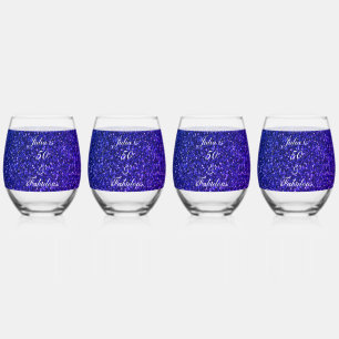 50 And Fabulous Birthday Blue Glitter Gift Set Stemless Wine Glass