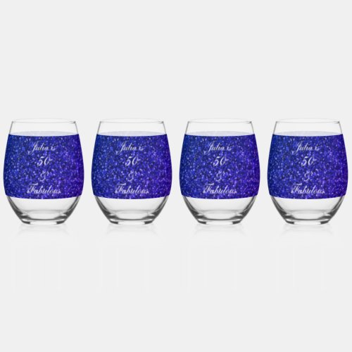 50 And Fabulous Birthday Blue Glitter Gift Set Stemless Wine Glass