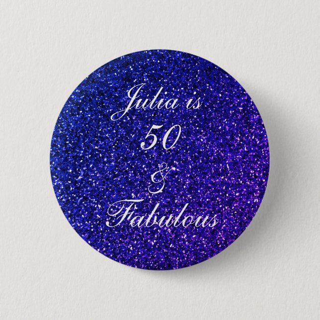 50 And Fabulous Birthday Blue White Glitter 2024 Button (Front)