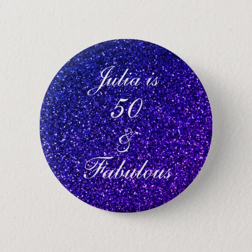 50 And Fabulous Birthday Blue White Glitter 2024 Button