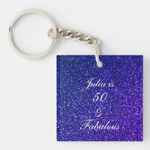 50 And Fabulous Birthday Blue White Glitter Trendy Keychain