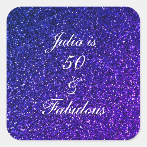 50 And Fabulous Birthday Blue White Glitter Trendy Square Sticker