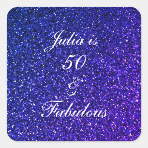 50 And Fabulous Birthday Blue White Glitter Trendy Square Sticker