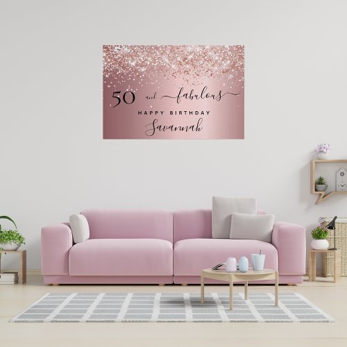 50 and Fabulous birthday blush pink rose glitter Poster