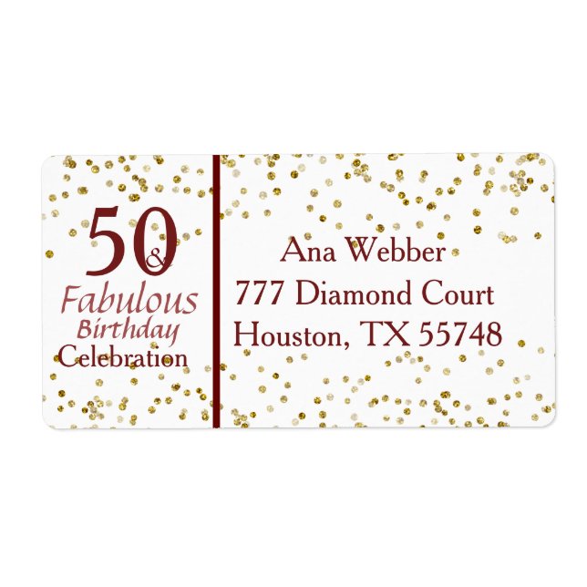 50 and Fabulous Birthday Burgundy & Gold Label (Front)