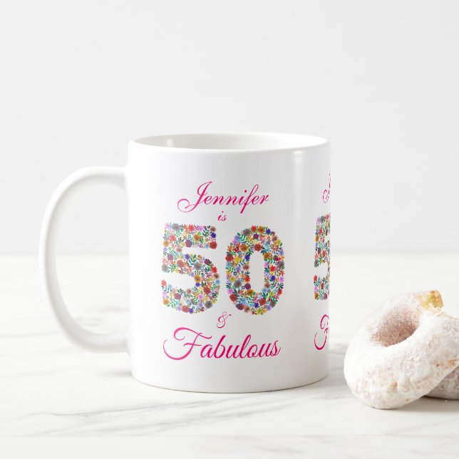 50 and Fabulous Birthday Celebration Mug (With Donut)