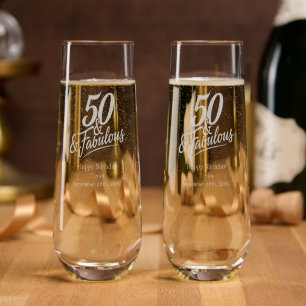 50 and Fabulous Birthday Chic Script Custom Stemless Champagne Flute