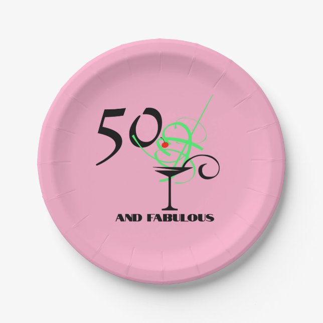 50 and Fabulous birthday cosmo martini party Paper Plates (Front)