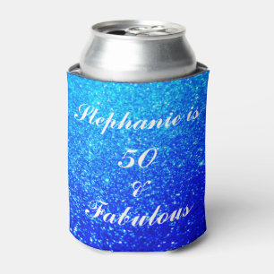50 And Fabulous Birthday Deep Blue Glitter Sparkly Can Cooler