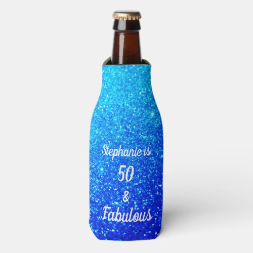 50 And Fabulous Birthday Deep Blue Ombre Glittery Bottle Cooler