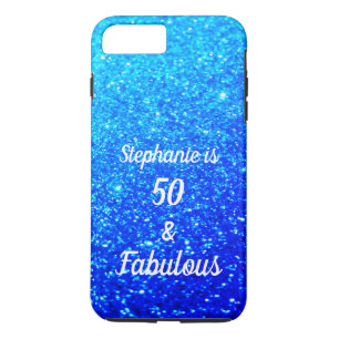 50 And Fabulous Birthday Deep Blue Ombre Glittery iPhone 8 Plus/7 Plus Case