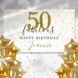 50 and Fabulous Birthday Elegant Gold and Black Banner