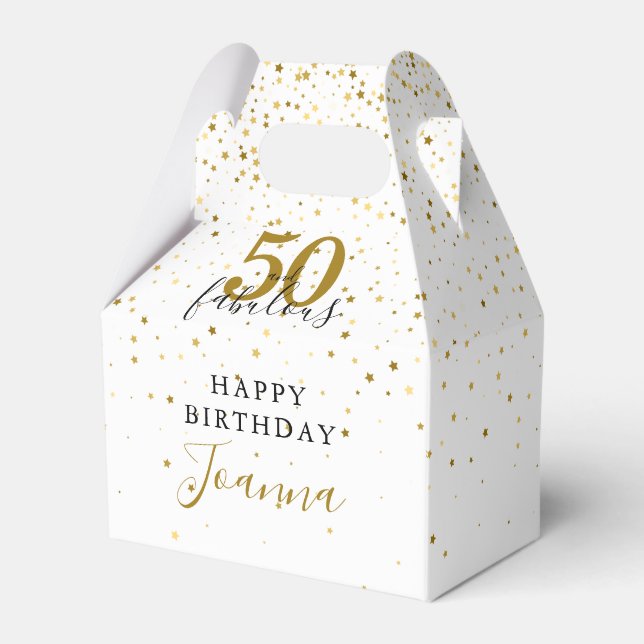 50 and Fabulous Birthday Elegant Gold and Black Favor Boxes (Front Side)