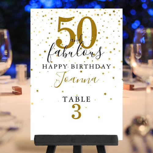 50 and Fabulous Birthday Elegant Gold and Black Table Number