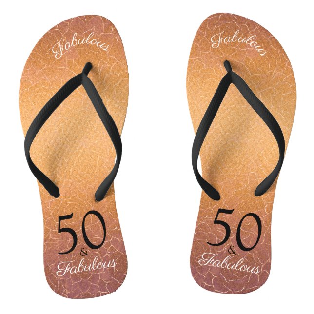 50 And Fabulous Birthday Elegant Gold Metallic Flip Flops (Footbed)