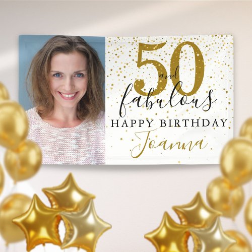 50 and Fabulous Birthday Elegant Gold Photo Banner