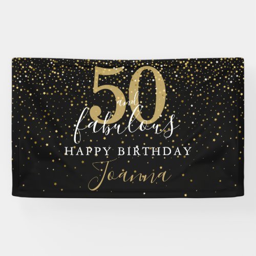 50 and Fabulous Birthday Elegant Gold Stars Black  Banner