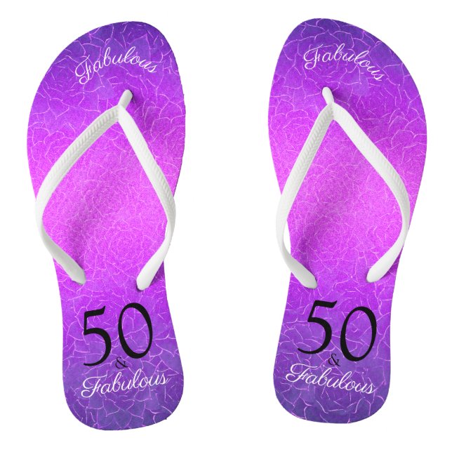 50 And Fabulous Birthday Elegant Purple Metallic Flip Flops (Footbed)