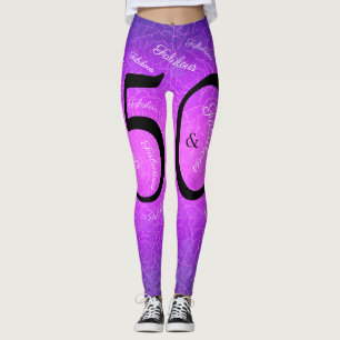 50 And Fabulous Birthday Elegant Purple Metallic Leggings
