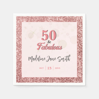 50 and Fabulous Birthday Elegant Rose Pink Glitter Napkins