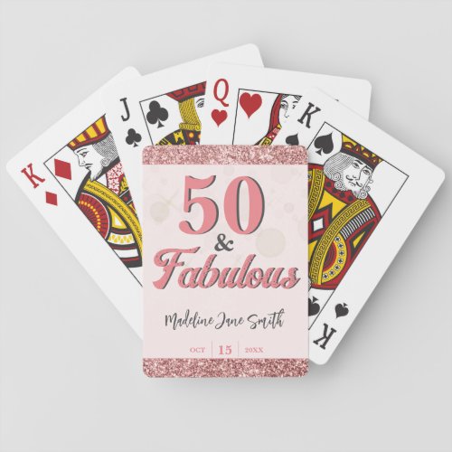 50 and Fabulous Birthday Elegant Rose Pink Glitter Poker Cards