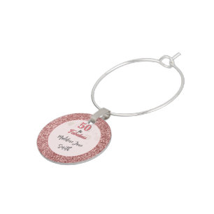 50 and Fabulous Birthday Elegant Rose Pink Glitter Wine Charm