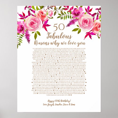 50 and fabulous birthday gift for mom things we poster