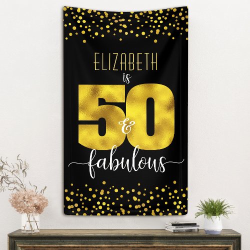 50 and fabulous birthday glam gold foil dots black banner
