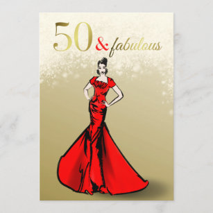 50 and Fabulous Birthday Glitter 50th Birthday Invitation