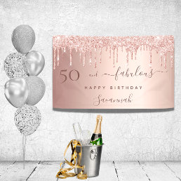 50 and Fabulous birthday glitter rose gold pink Banner