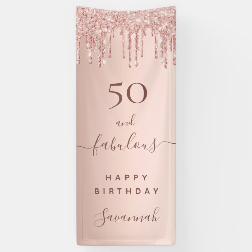 50 and Fabulous birthday glitter rose gold pink Banner