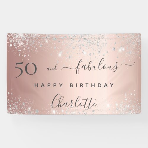 50 and Fabulous birthday glitter rose gold silver Banner