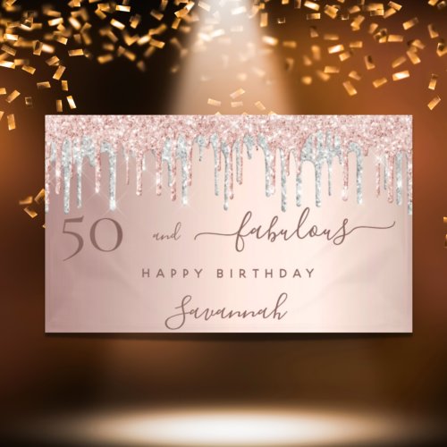 50 and Fabulous birthday glitter rose gold silver Banner