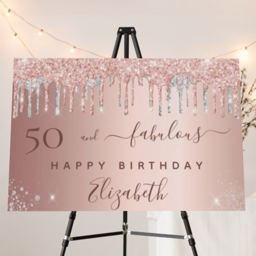 50 and Fabulous birthday glitter rose gold silver Foam Board