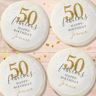 50 and Fabulous Birthday Gold and Black Favor Sugar Cookie