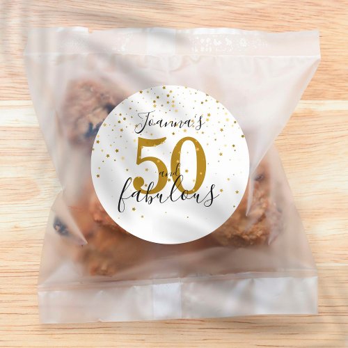 50 and Fabulous Birthday Gold and Black Script Classic Round Sticker