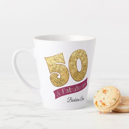50 And Fabulous Birthday Gold And Pink Latte Mug