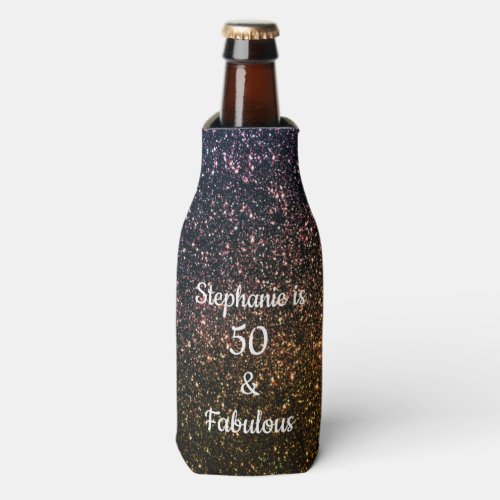 50 And Fabulous Birthday Gold Black Glitter Cool Bottle Cooler