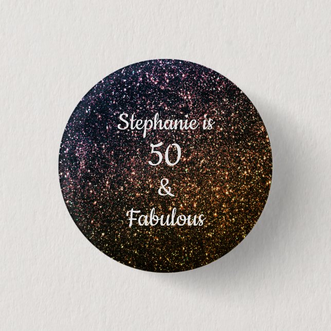 50 And Fabulous Birthday Gold Black Glitter Cool Button (Front)
