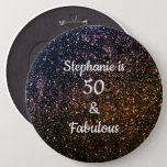 50 And Fabulous Birthday Gold Black Glitter Cool Button<br><div class="desc">Designed with pretty,  girly and beautiful gold and black glittery background and personalized text templates for name and date,  which you can edit,  this is perfect for the 50th birthday celebrations!</div>