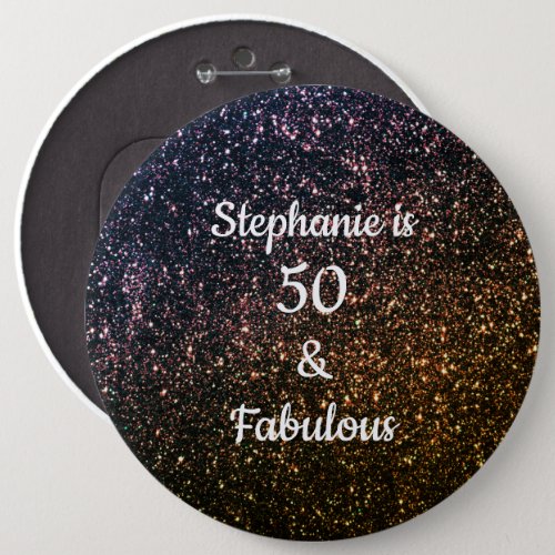 50 And Fabulous Birthday Gold Black Glitter Cool Button