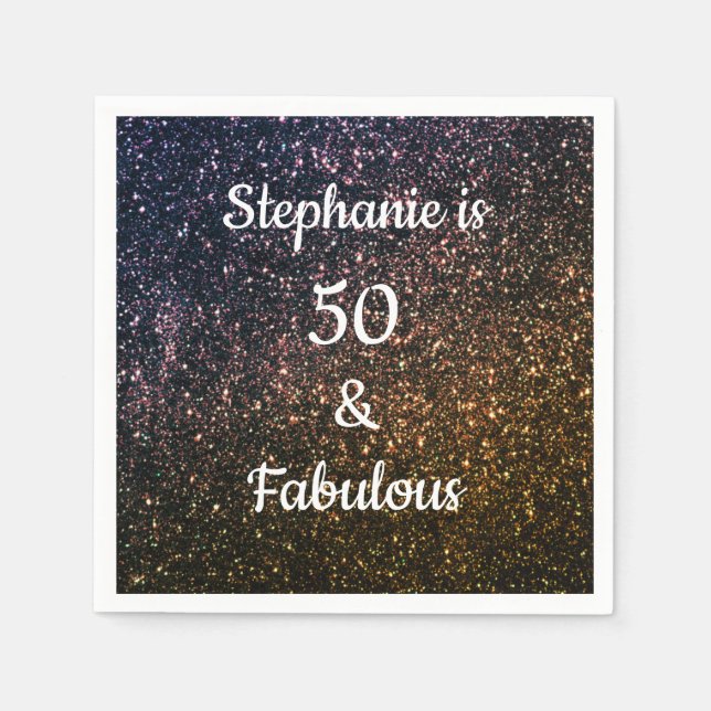 50 And Fabulous Birthday Gold Black Glitter Ombre Napkins (Front)