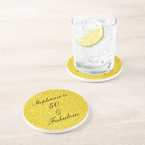 50 And Fabulous Birthday Gold Black Glitter Party Coaster