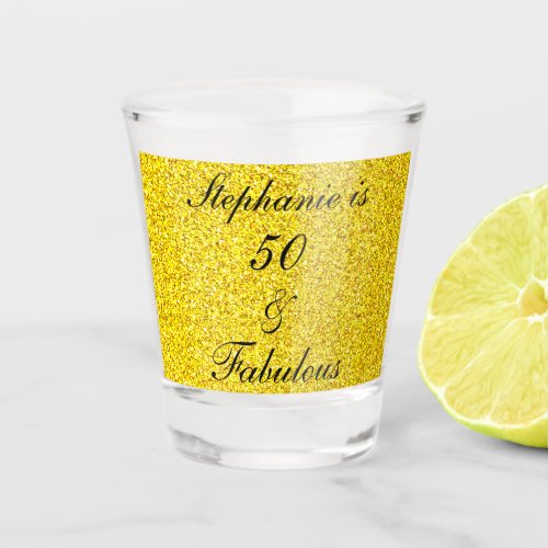 50 And Fabulous Birthday Gold Black Glitter Party Shot Glass