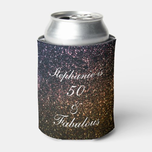 50 And Fabulous Birthday Gold Black Golden Glitter Can Cooler