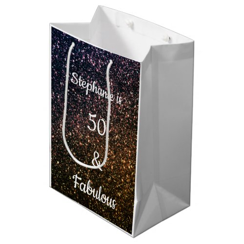 50 And Fabulous Birthday Gold Black Golden Glitter Medium Gift Bag