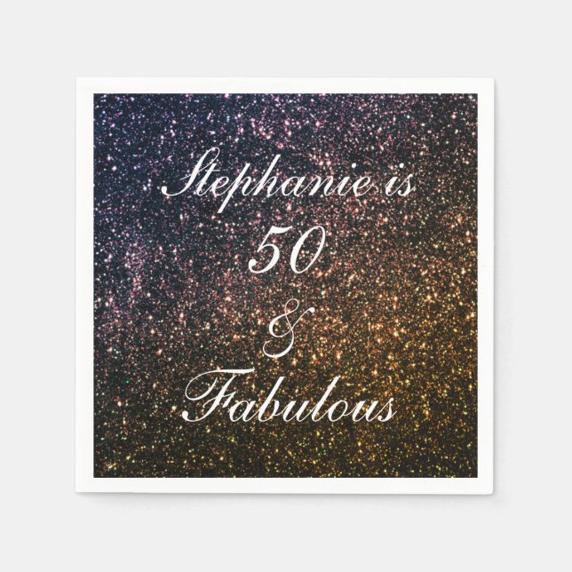 50 And Fabulous Birthday Gold Black Golden Glitter Napkins (Front)