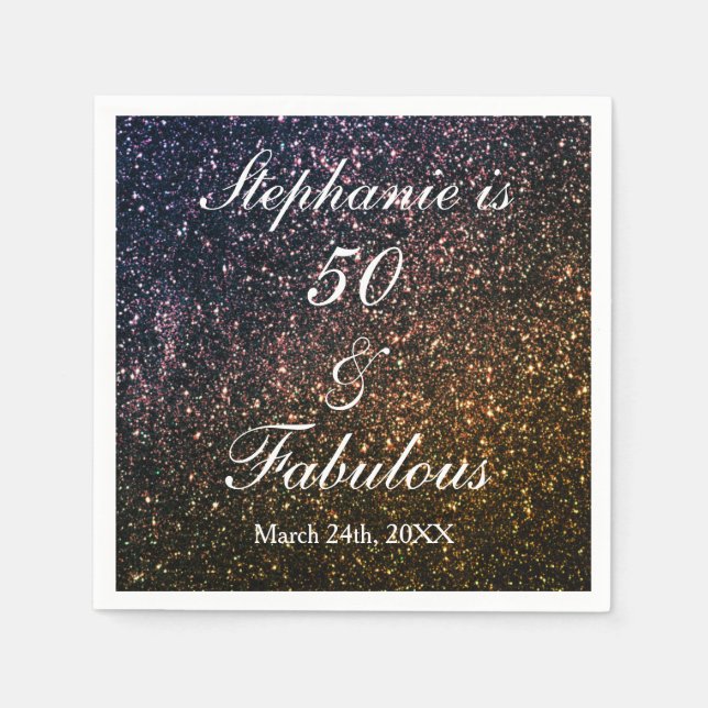 50 And Fabulous Birthday Gold Black Golden Glitter Napkins (Front)