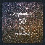 50 And Fabulous Birthday Gold Black Golden Glitter Square Sticker<br><div class="desc">Designed with pretty,  girly and beautiful gold and black glittery background and personalized text templates for name and date,  which you can edit,  this is perfect for the 50th birthday celebrations!</div>
